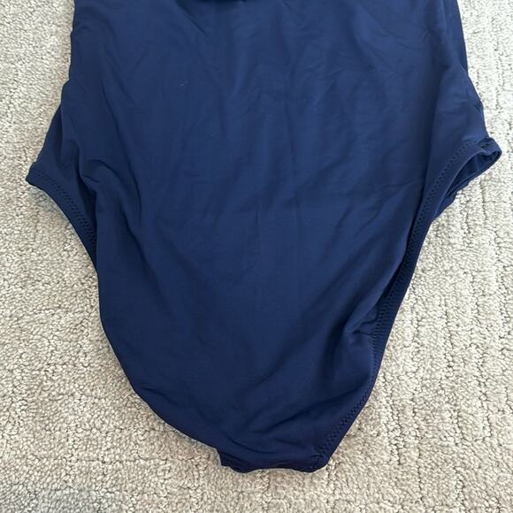 Trina Turk navy blue off shoulder ruffle one piece swimsuit modest full coverage - Picture 7 of 10